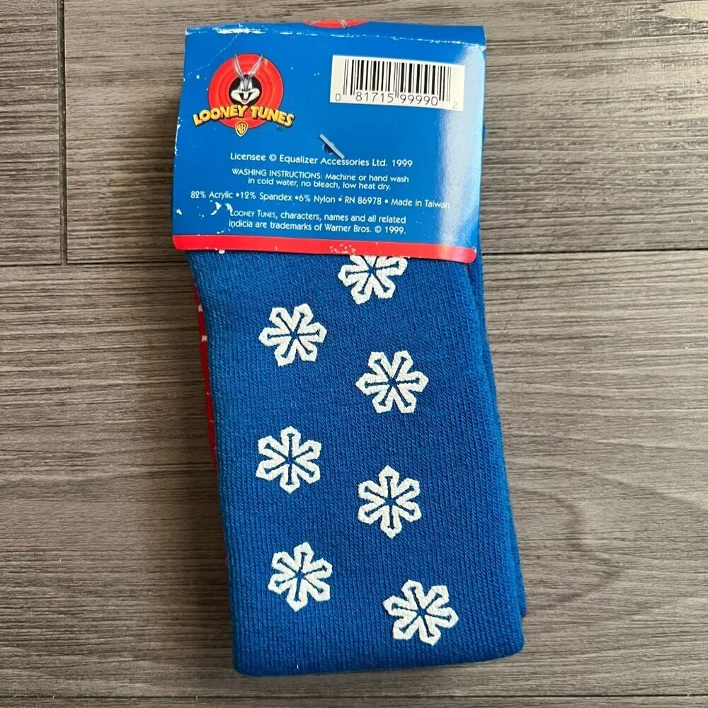 Vintage 90s Looney Tunes Bugs Bunny Slipper Socks Snowflake One Size
